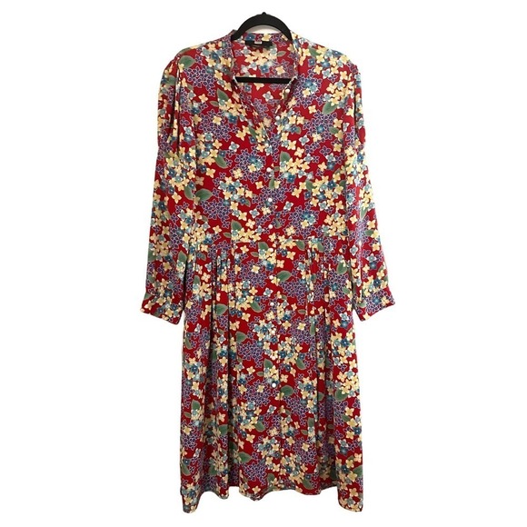 DEBORAH LYONS Red Floral Dionne Button-Front Collared Midi Dress - Sz 12 - Picture 2 of 5